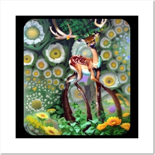 Magical deer in the forest Posters and Art